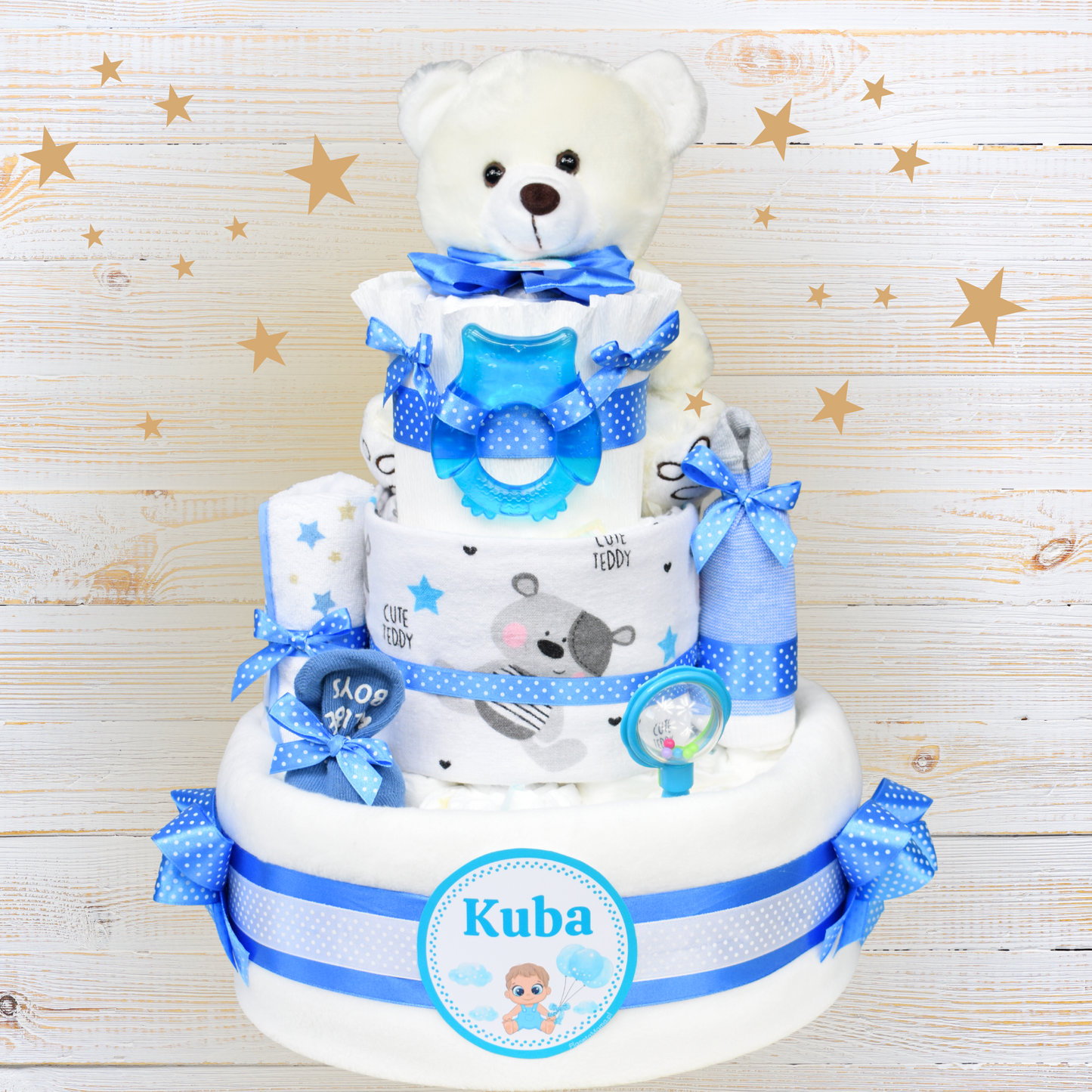 Tort z pieluch pampers z akcesoriami