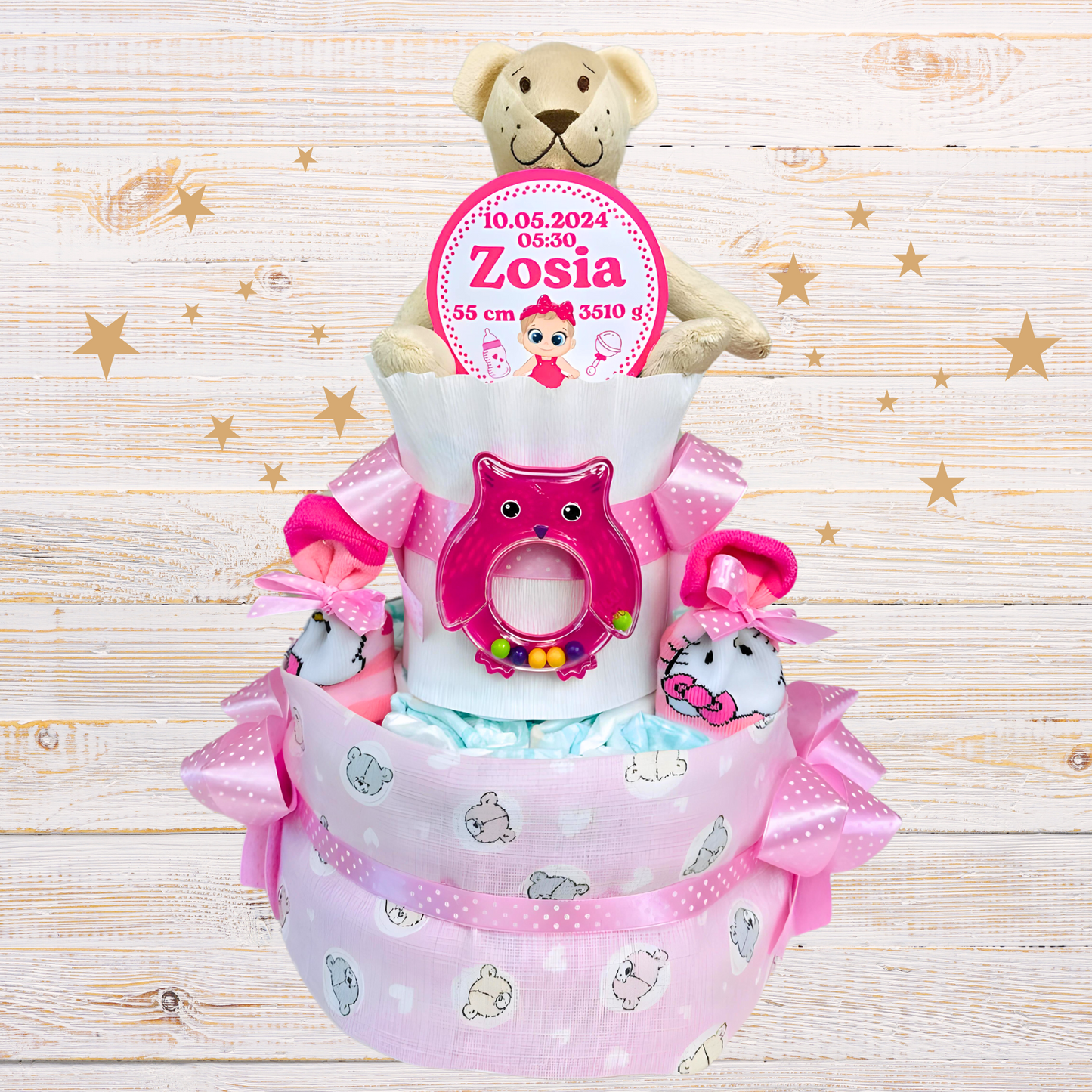 tort z pieluch różowy bjorn
