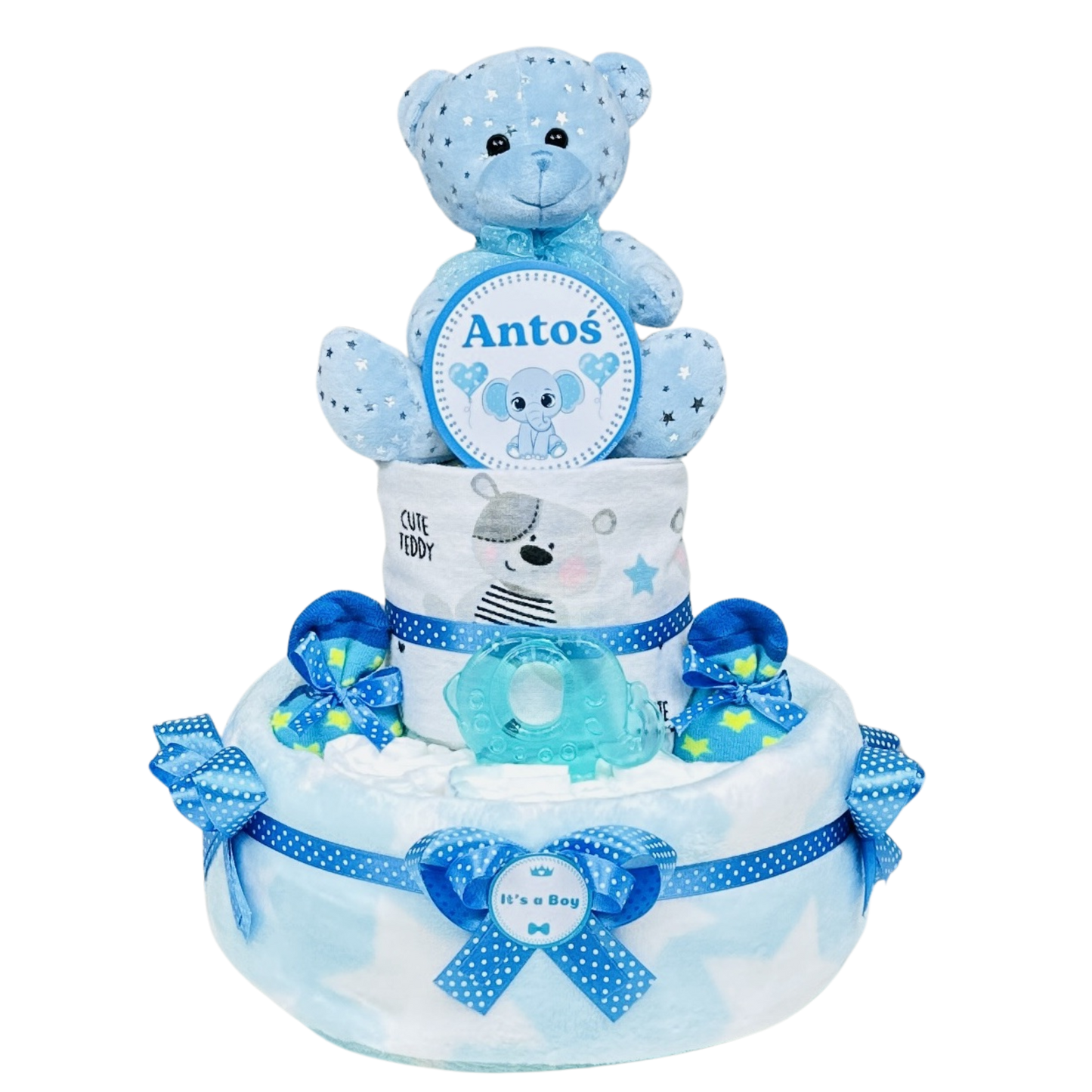 Tort z pieluch miś w gwiazdki