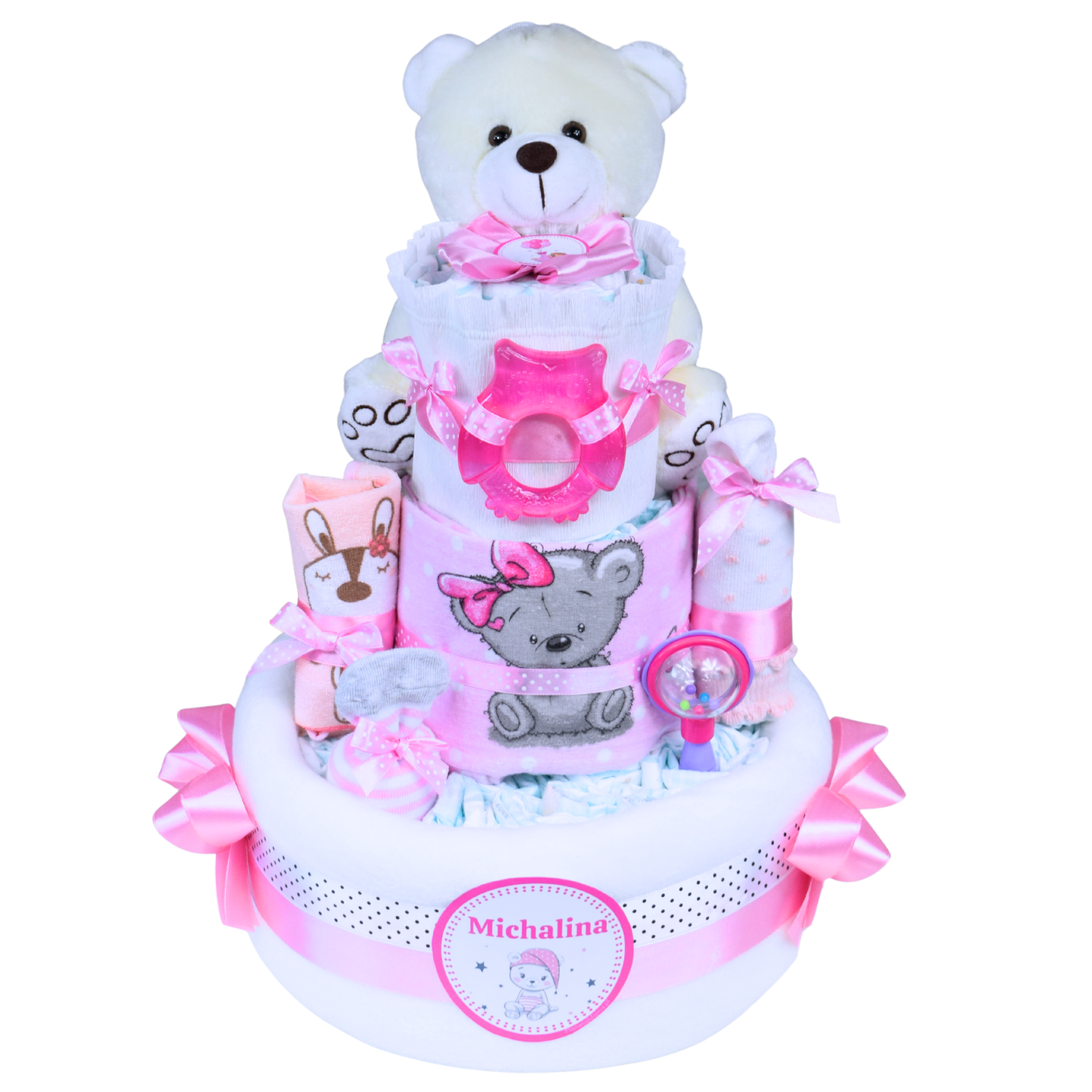 Tort z pieluch pampers z akcesoriami różowy