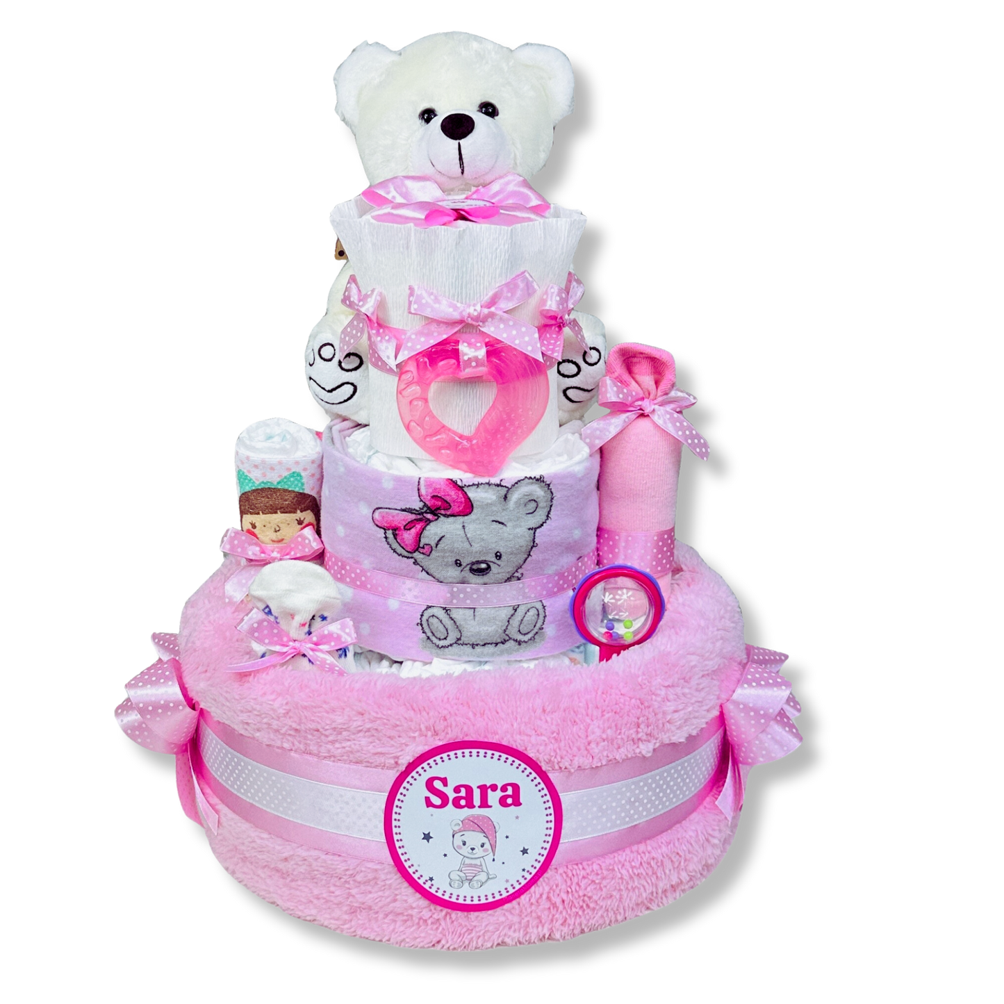 Tort z pieluch pampers z akcesoriami różowy