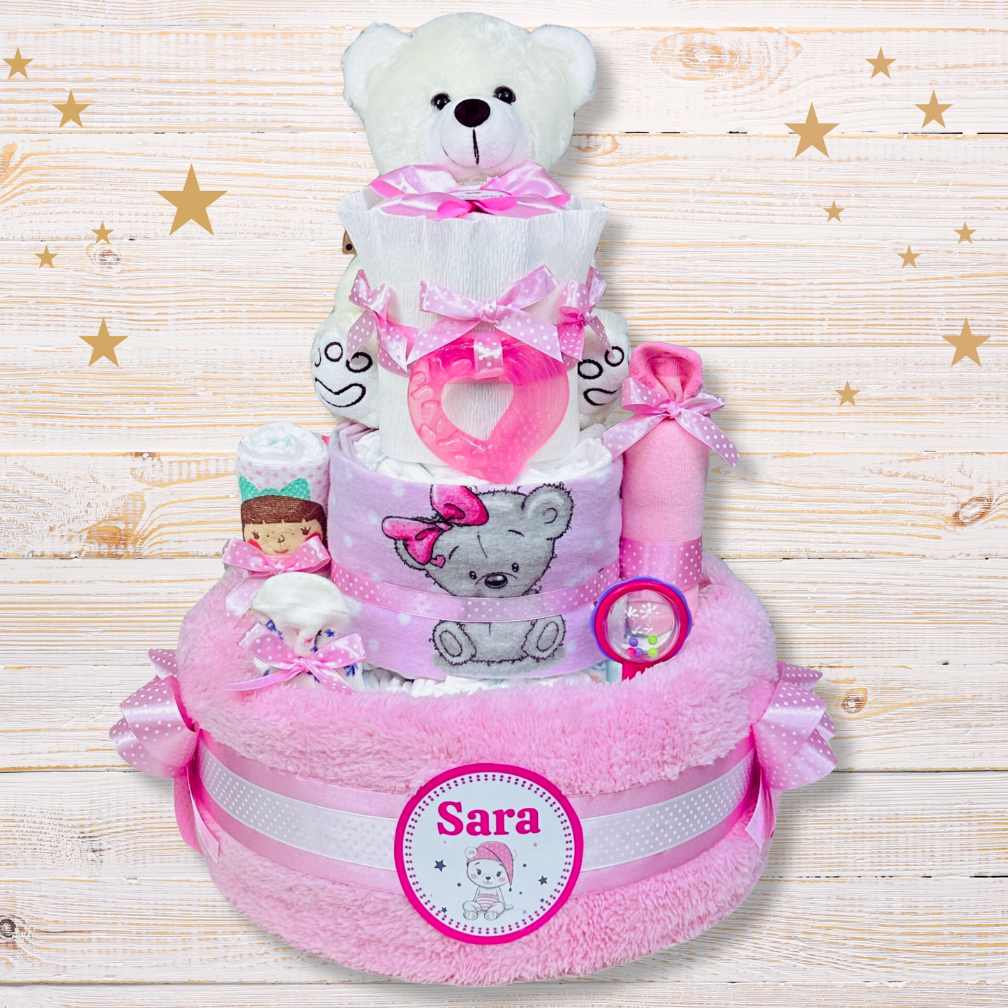 Tort z pieluch pampers z akcesoriami różowy