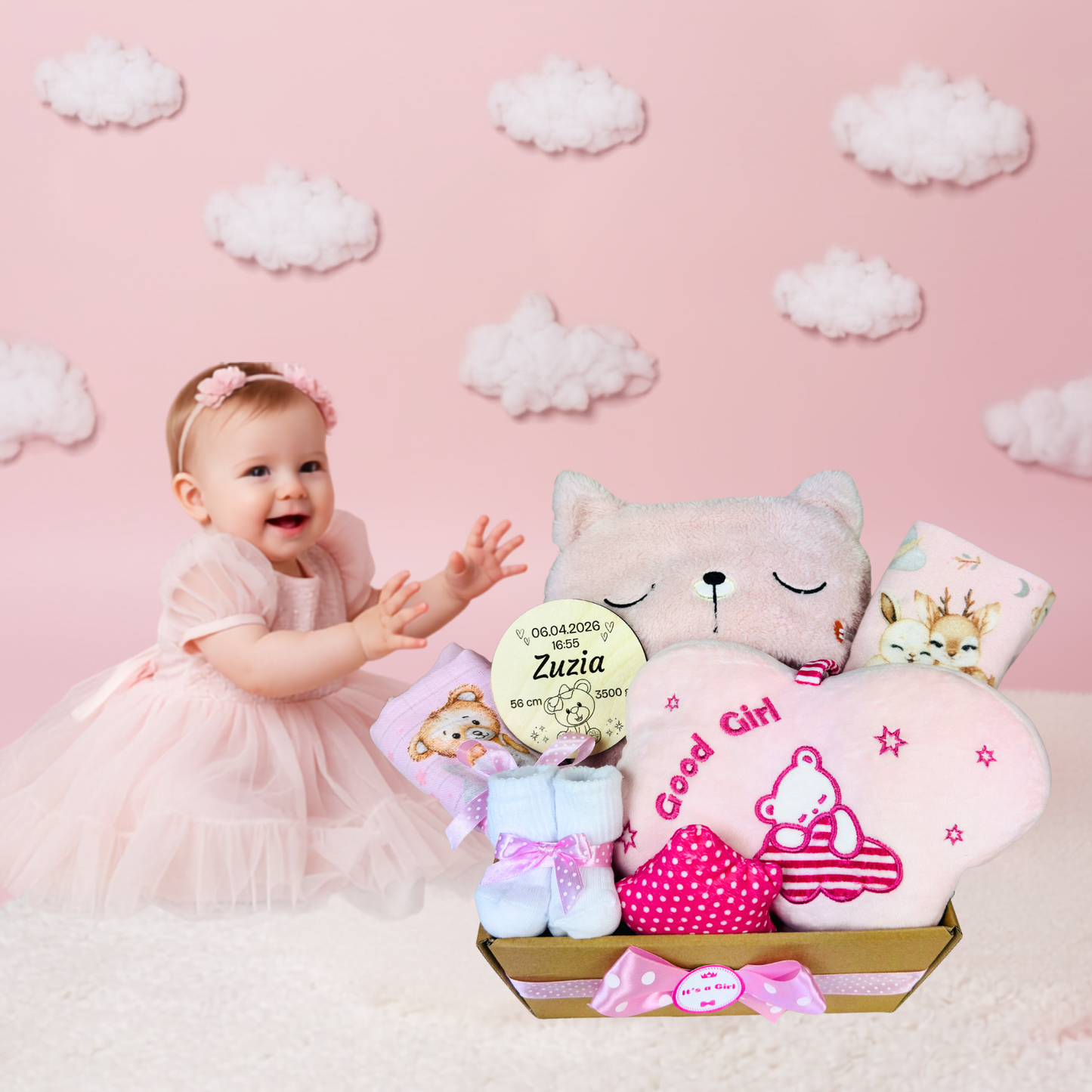Zestaw Prezentowy dla Noworodka Dziewczynki | Chrzest, Baby Shower, Pozytywka | Gift Baby Box (Kopia)
