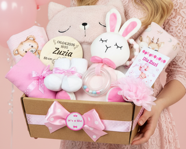 Zestaw Prezentowy dla Noworodka Dziewczynki | Chrzest, Baby Shower, Pozytywka | Gift Baby Box