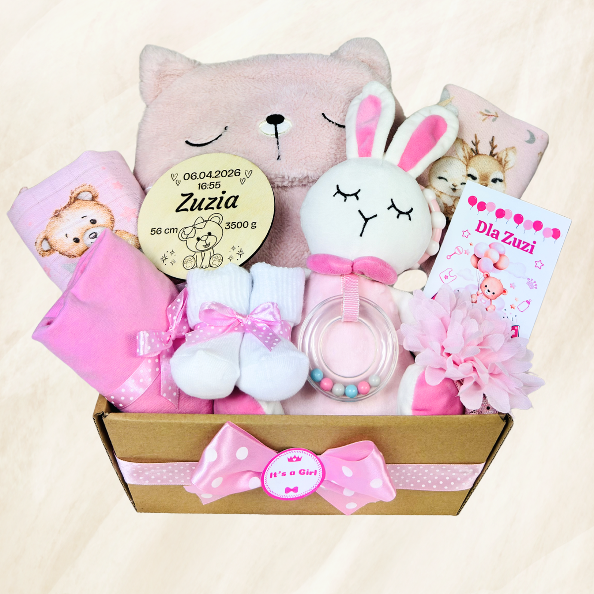 Zestaw Prezentowy dla Noworodka Dziewczynki | Chrzest, Baby Shower, Pozytywka | Gift Baby Box